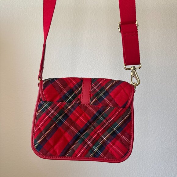 Talbots Red Tartan Plaid Wool Crossbody Bag Leather Flap Holiday Classic - Picture 14 of 15